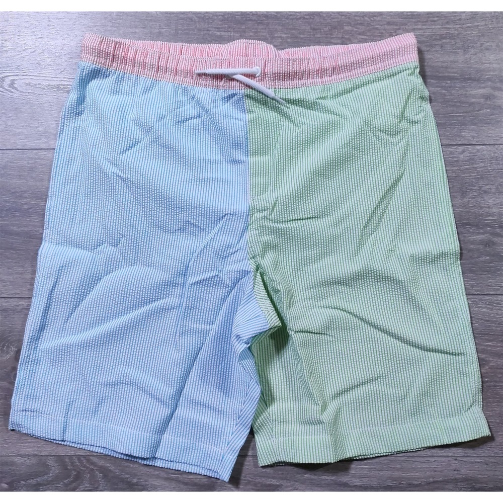 Lands End Swim Trunks Boys 20 Husky Multicolor Seersucker Board Shorts Boys